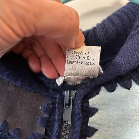 Airport Vintage Blue Patchwork Suede Hooded Women's Jacket Sweater Size L - Picture 8 of 8